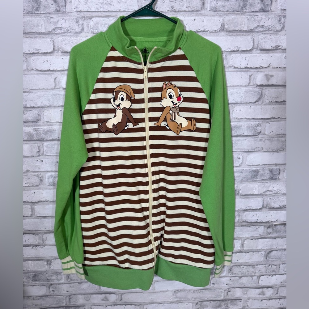 Disney Parks Fort Wilderness Chip & Dale Green Striped Jacket Hoodie